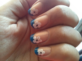31 Day Nail Art Challenge: Blue French Tip with Flower Nail Art